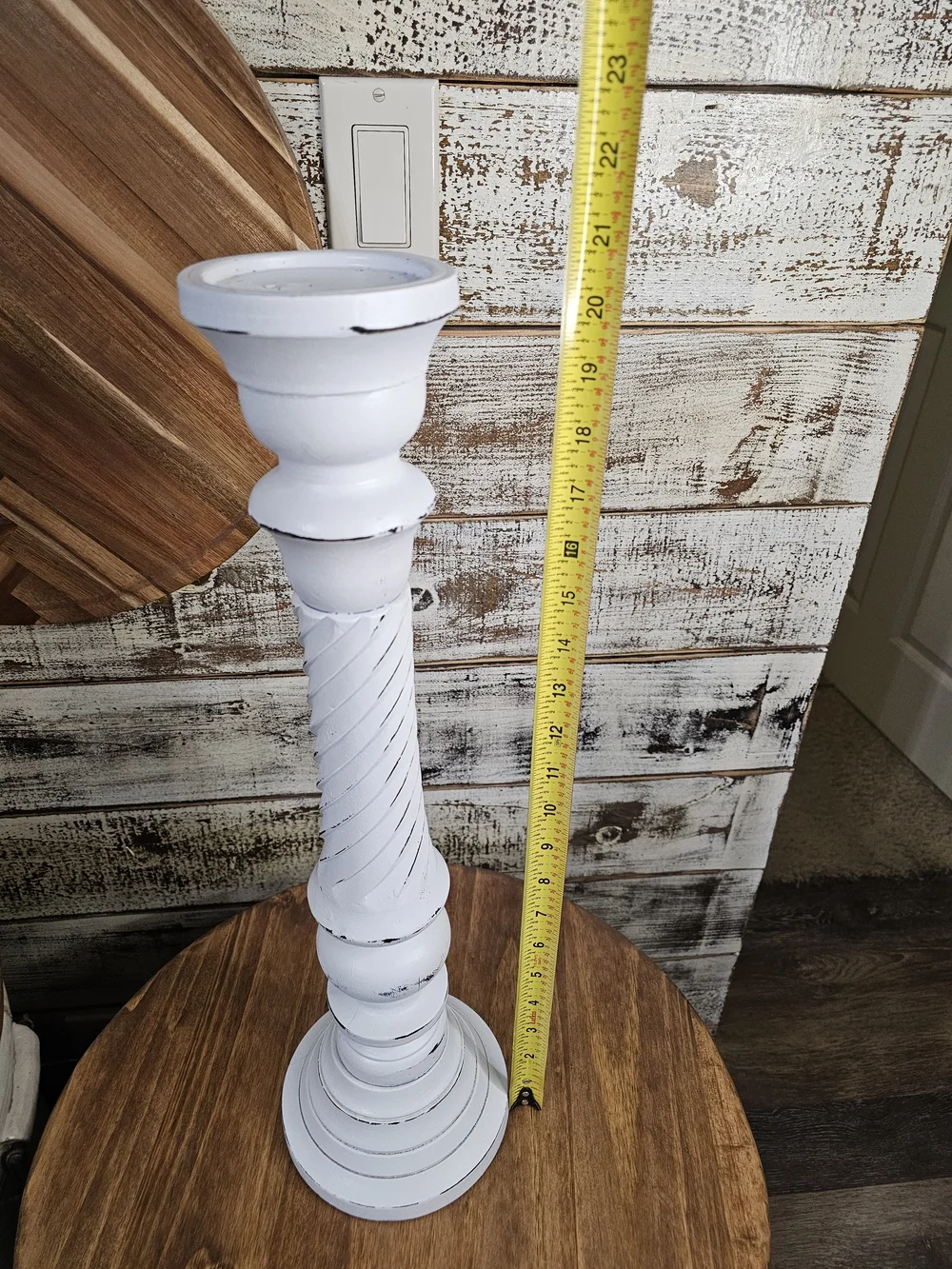 Tall Rustic/Farmhouse White Distressed Wooden Candle Holder